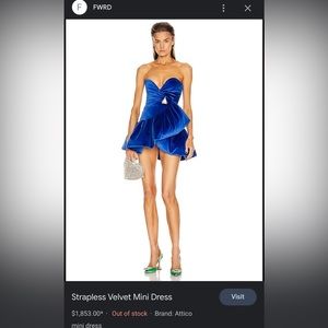 THE ATTICO Ruffled Blue Velvet Cocktail Dress